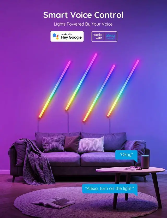 Alt view image 4 of 7 - Glide Wall Lights, RGBIC LED Lights, Smart Gaming Lights Works with Alexa and Google Assistant, RGB Light Bar, LED Wall Lights for Bedroom, 2 Panels Set (3 Sections/Panel)