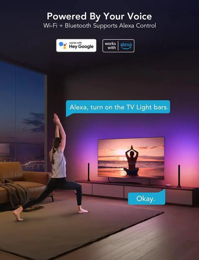 Alt view image 4 of 7 - RGBIC Light Bars 15 Inches WiFi TV Backlight Suitable for 45-70 inch TVs Smart Light Bars with Multiple Placement Options Work with Alexa and Google Assistant Black