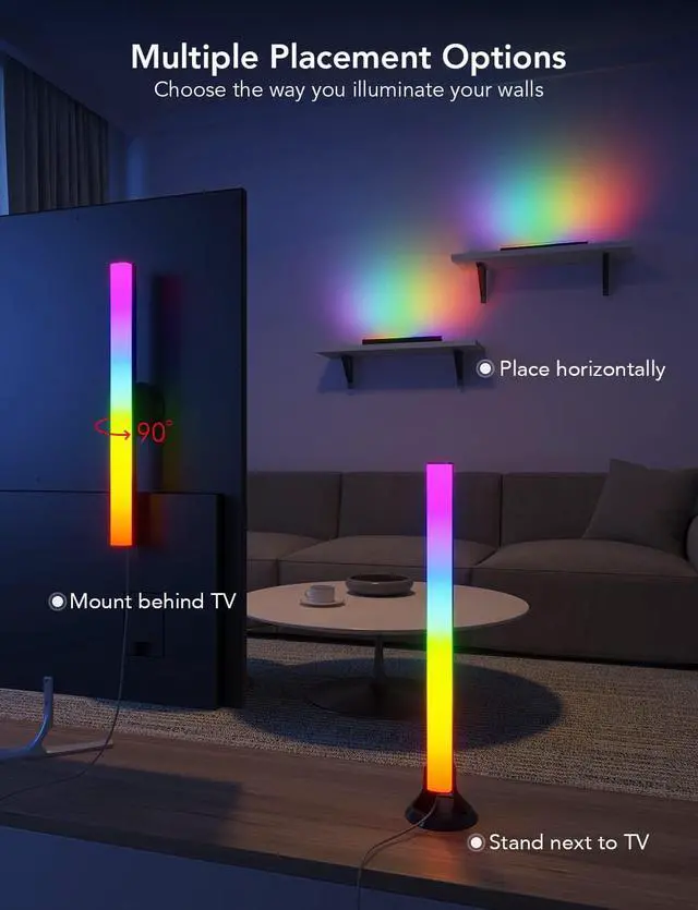 Alt view image 6 of 7 - RGBIC Light Bars 15 Inches WiFi TV Backlight Suitable for 45-70 inch TVs Smart Light Bars with Multiple Placement Options Work with Alexa and Google Assistant Black