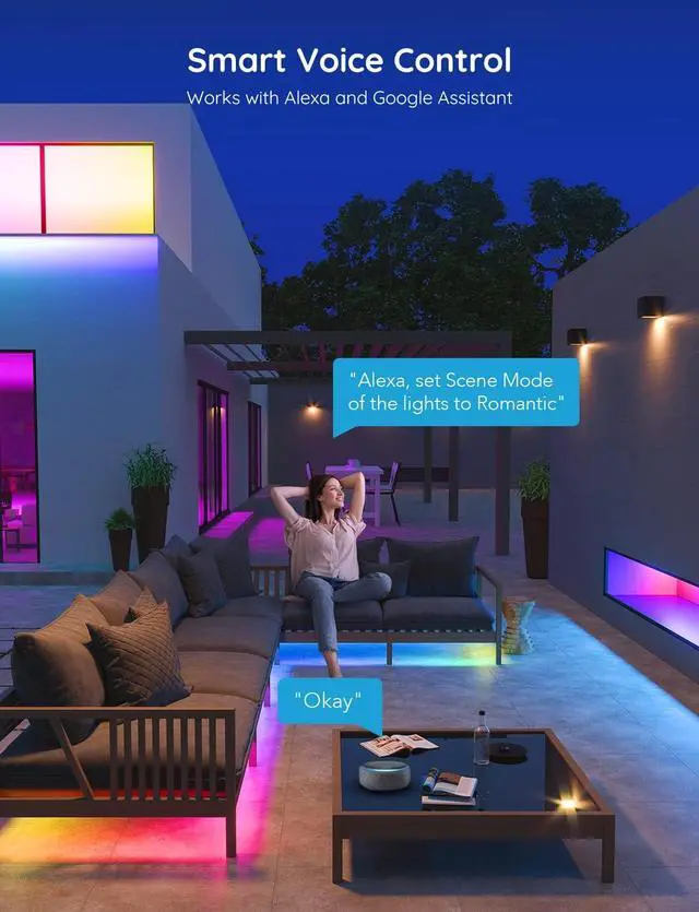 Alt view image 6 of 7 - Outdoor LED Strip Lights 65.6ft Smart Led Strip Lights Work with Alexa and Google Assistant App Control IP65 Waterproof RGBIC Outdoor Lights for Patio Eave Patio Decorations