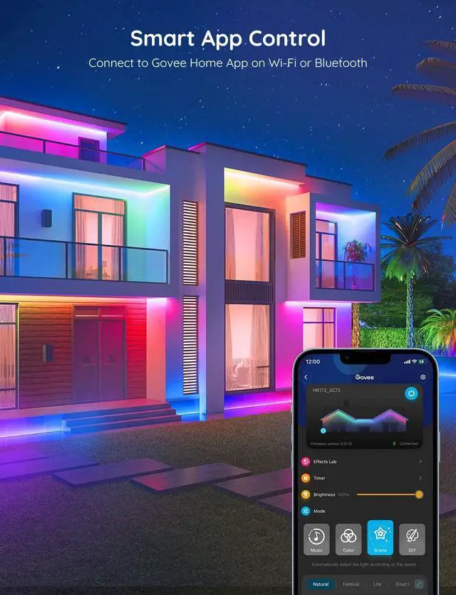 Alt view image 4 of 7 - Outdoor LED Strip Lights 65.6ft Smart Led Strip Lights Work with Alexa and Google Assistant App Control IP65 Waterproof RGBIC Outdoor Lights for Patio Eave Patio Decorations