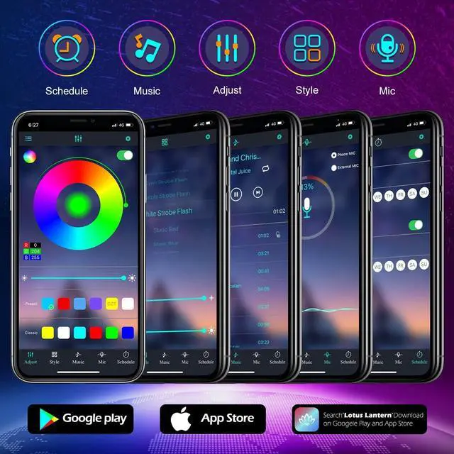 Alt view image 7 of 7 - 60Ft Outdoor Waterproof LED Strip Lights Music Sync RGB IP65 Led Lights with App Control and Remote Color Changing Waterproof Led Rope Lights for Outdoor Balcony Roof Garden Stairs Party (60FT)