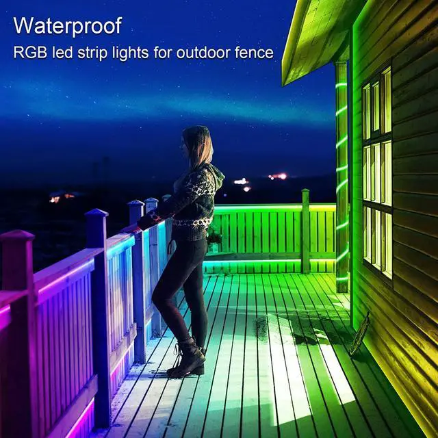 Alt view image 4 of 7 - 100ft Outdoor LED Strip Lights Waterproof IP68 Outside Led Light Strips Waterproof with Bluetooth App Remote Control Music Sync RGB Exterior Led Rope Lights for Balcony Deck Roof Garden Pool