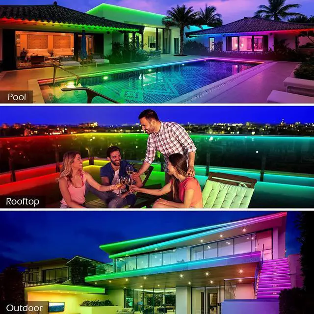 Alt view image 5 of 7 - 100ft Outdoor LED Strip Lights Waterproof IP68 Outside Led Light Strips Waterproof with Bluetooth App Remote Control Music Sync RGB Exterior Led Rope Lights for Balcony Deck Roof Garden Pool