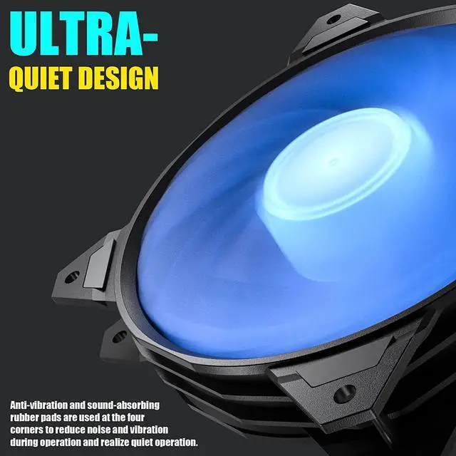 Alt view image 4 of 7 - upHere Long Life 120mm 3-Pin High Airflow Quiet Edition Blue LED Case Fan for PC Cases, CPU Coolers, and Radiators 3-Pack,PF120BE3-3