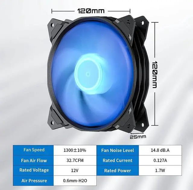Alt view image 7 of 7 - upHere Long Life 120mm 3-Pin High Airflow Quiet Edition Blue LED Case Fan for PC Cases, CPU Coolers, and Radiators 3-Pack,PF120BE3-3
