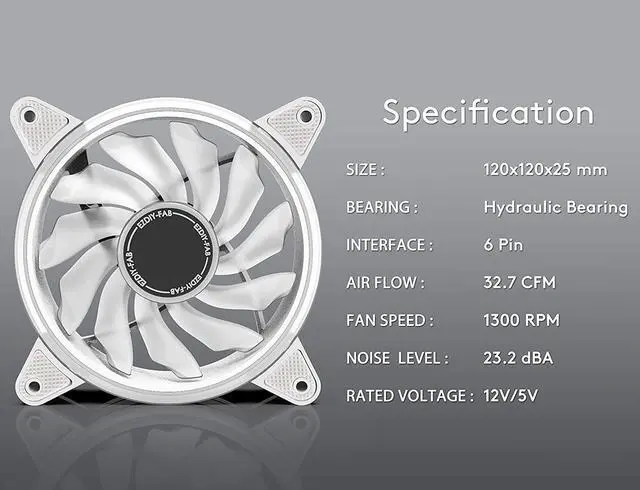 Alt view image 6 of 7 - White Moonlight 120mm RGB Case Fan with Fan Hub X and Remote,Motherboard Aura SYNC,Speed Control, ARGB Fan for PC , Desktop Case-6 Pack