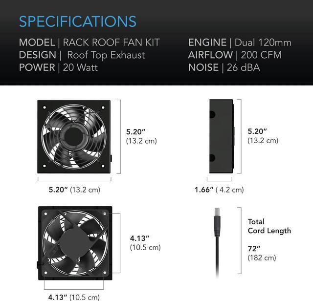 Alt view image 6 of 7 - AC Infinity Rack ROOF Fan KIT, Quiet Dual-Fans with Speed Controller, for Cooling AV, Home Theater, Network 19 Racks