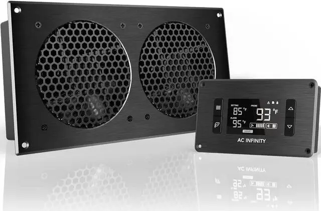 Main image of AC Infinity AIRPLATE T7, Quiet Cooling Fan System 12" with Thermostat Control, for Home Theater AV Cabinets