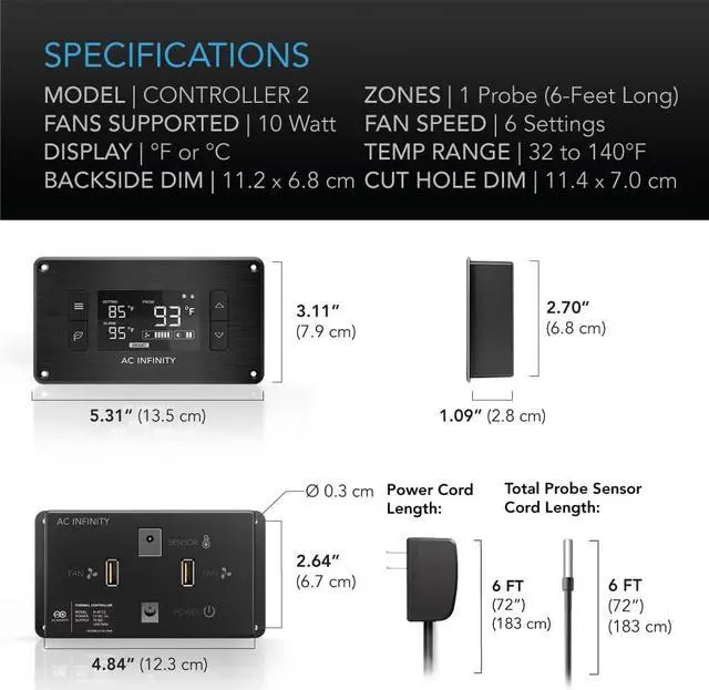 Alt view image 7 of 7 - AC Infinity AIRPLATE T7, Quiet Cooling Fan System 12" with Thermostat Control, for Home Theater AV Cabinets