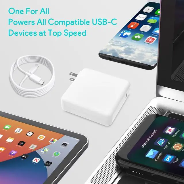 Alt view image 3 of 7 - Fast Charger Power Adapter 109W USB C - Compatible with MacBook Pro 16, 15, 14, 13 Inch, New MacBook Air 13 Inch, IPad Pro and All USB C Device, Included 6.6ft Cable