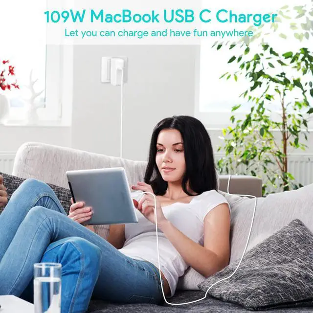 Alt view image 7 of 7 - Fast Charger Power Adapter 109W USB C - Compatible with MacBook Pro 16, 15, 14, 13 Inch, New MacBook Air 13 Inch, IPad Pro and All USB C Device, Included 6.6ft Cable