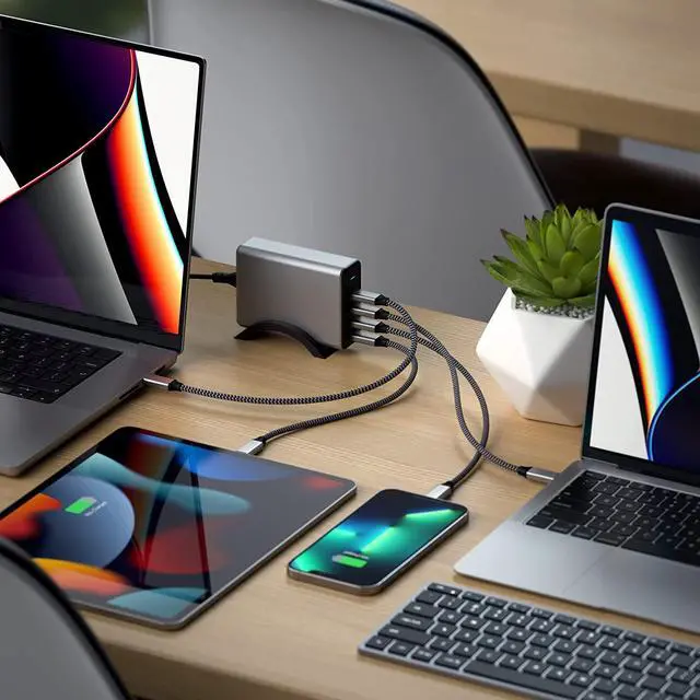 Alt view image 5 of 7 - Satechi 165W USB-C 4-Port PD GaN Charger  Compatible with MacBook Pro M1 Pro & Max 2021, MacBook Air/Pro M1 2020, iPad Pro 2021, iPhone 13 Pro Max/13 Pro/13/13 Mini, 12 Pro Max/12 Pro/12/12 Mini
