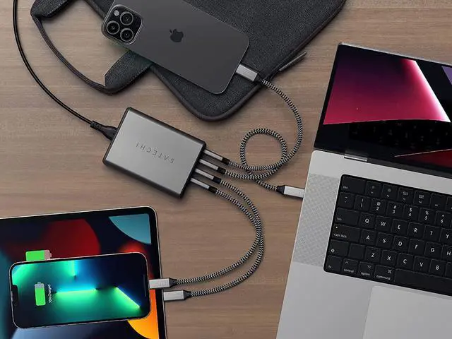 Alt view image 4 of 7 - Satechi 165W USB-C 4-Port PD GaN Charger  Compatible with MacBook Pro M1 Pro & Max 2021, MacBook Air/Pro M1 2020, iPad Pro 2021, iPhone 13 Pro Max/13 Pro/13/13 Mini, 12 Pro Max/12 Pro/12/12 Mini