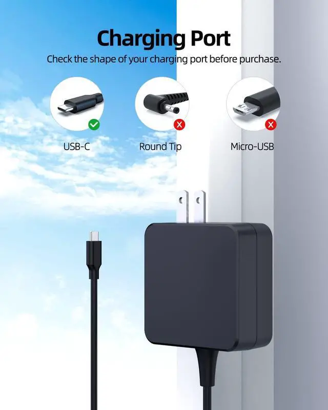 Alt view image 4 of 7 - 45W USB Type C AC Charger Fit for Asus Chromebook Flip C434TA C434T C434 C433TA C433T C433 C436FA C436F C436 C214MA C214M C214 Adapter Power Supply Cord