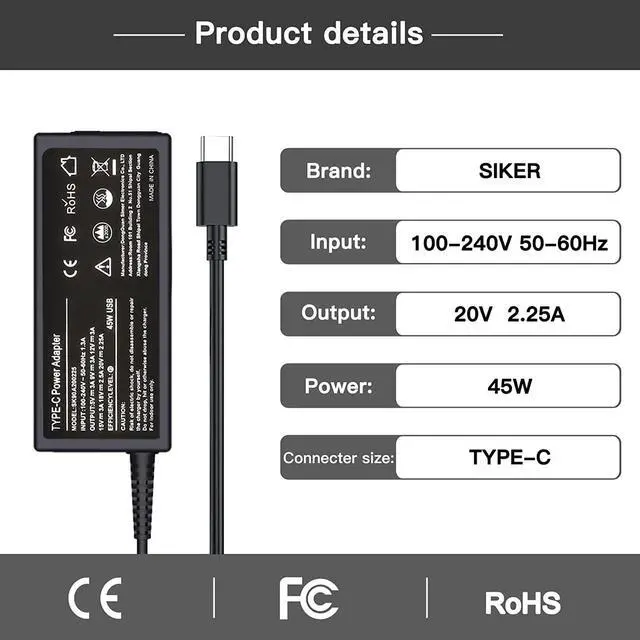 Alt view image 3 of 7 - 45W Type C USB C Charger Adapter for HP Chromebook X360 14-CA000 11-ae000 14-ca051wm 14-ca052wm 14-ca091wm ca061dx 11-ae051wm 11-ae001tu 11-ae027nr12-c012dx 918337-001 844205-850 28769-001