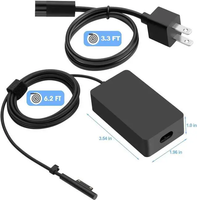 Alt view image 7 of 7 - Surface Pro Charger, 65W 15V 4A Power Supply AC Adapter Charger for Microsoft Surface Pro 3/4/5/6/7/8/9/X, Surface Laptop 3/2/1, Surface Book, Surface Go, with 6ft Power Cord