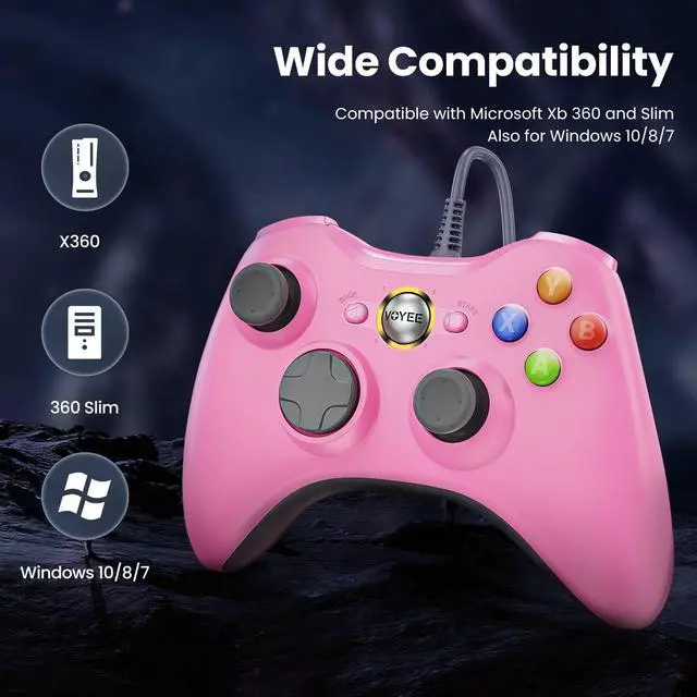 Alt view image 4 of 7 - VOYEE PC Controller, Wired Controller Compatible with Microsoft Xbox 360 & Slim/PC Windows 10/8/7, with Upgraded Joystick, Double Shock | Enhanced (Pink)