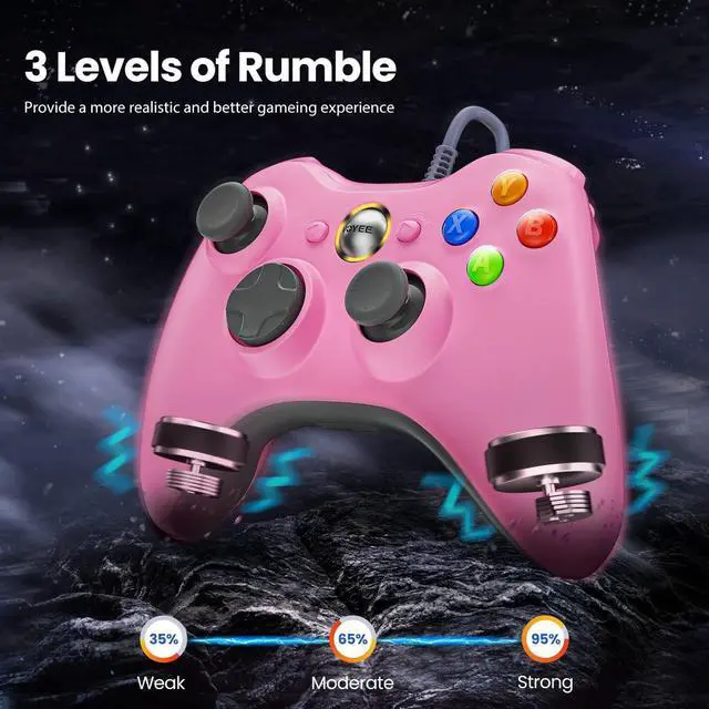 Alt view image 3 of 7 - VOYEE PC Controller, Wired Controller Compatible with Microsoft Xbox 360 & Slim/PC Windows 10/8/7, with Upgraded Joystick, Double Shock | Enhanced (Pink)