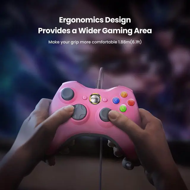 Alt view image 6 of 7 - VOYEE PC Controller, Wired Controller Compatible with Microsoft Xbox 360 & Slim/PC Windows 10/8/7, with Upgraded Joystick, Double Shock | Enhanced (Pink)