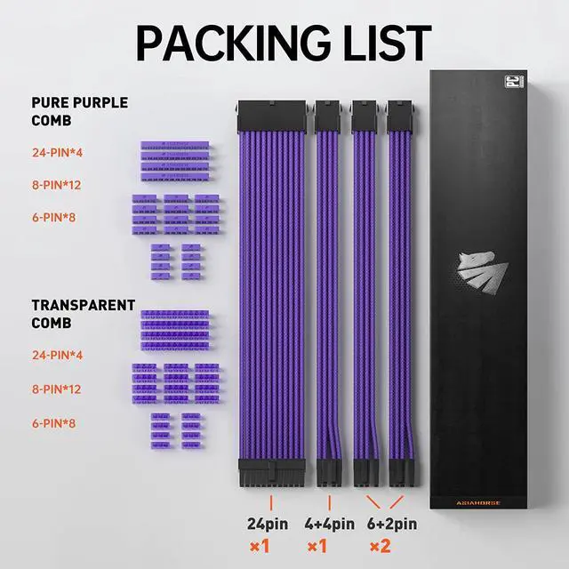 Alt view image 2 of 7 - AsiaHorse 18AWG PSU Cable Extension Sleeved Custom Mod GPU PC Audio Video Power Supply Soft Braided Cables with Two Color Comb Kit 24P/8P to 6+2P/ 8P to 4+4P 30CM