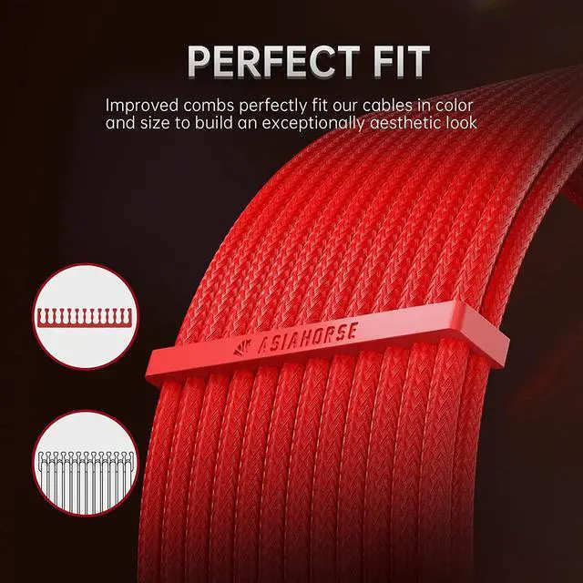 Alt view image 4 of 7 - ASIAHORSE Power Supply Sleeved Cable, 16AWG PSU Cables Internal Power Supplies Extension Cables 1x24Pin/2x4+4 EPS/3x6+2 PCI-E, 30cm Length with Comb(Dual EPS Red)