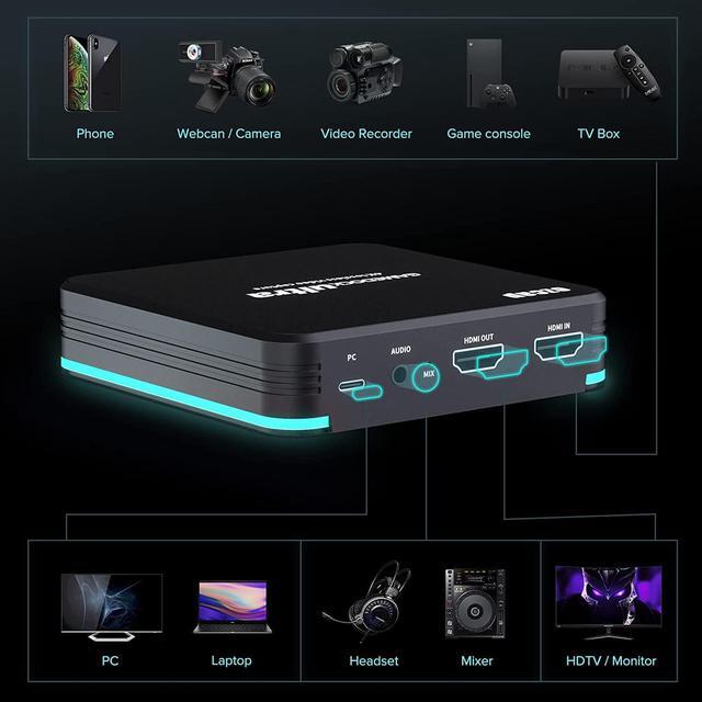 Alt view image 6 of 7 - Flagship Level 4k Capture Card, Ideal for Low-Latency Live Streaming/Game Recording/Video Conference in 1080p120, 4K60 HDR10 HDMI2.0 Passthrough, Perfect Match with Switch/PS4/Xbox/OBS/DSLR/PC