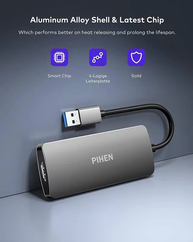 Alt view image 4 of 7 - PIHEN Capture Card, Video Capture Device, 4K 60FPS HDMI to USB3.0 Video/Audio Capture Recorder Device, Compatible Windows Linux YouTube OBS OS X Twitch for PS3/4/5 Xbox One Xbox 360