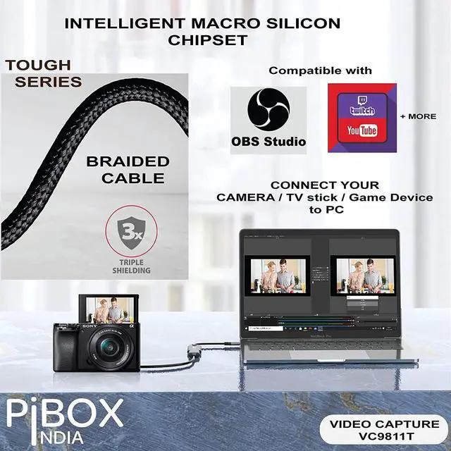 Alt view image 3 of 6 - Video Capture Card, PiBOX India Braided Tough, 4K HDMI to USB 3.0 Game Capture Device Aluminium Windows Android Mac,HD 1080P Audio Video Card Live Streaming Gaming, Teaching Live Broadcasting