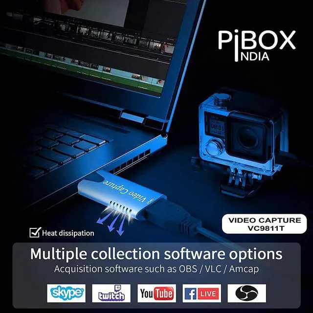 Alt view image 6 of 6 - Video Capture Card, PiBOX India Braided Tough, 4K HDMI to USB 3.0 Game Capture Device Aluminium Windows Android Mac,HD 1080P Audio Video Card Live Streaming Gaming, Teaching Live Broadcasting