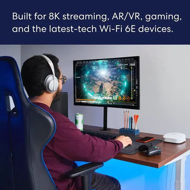 Alt view image 4 of 6 - eero Pro 6E mesh Wi-Fi router | 2.5 Gbps Ethernet |Coverage up to 2,000 sq. ft. | Connect 200+ devices | Ideal for streaming, working, and gaming | 1-Pack | 2022 release
