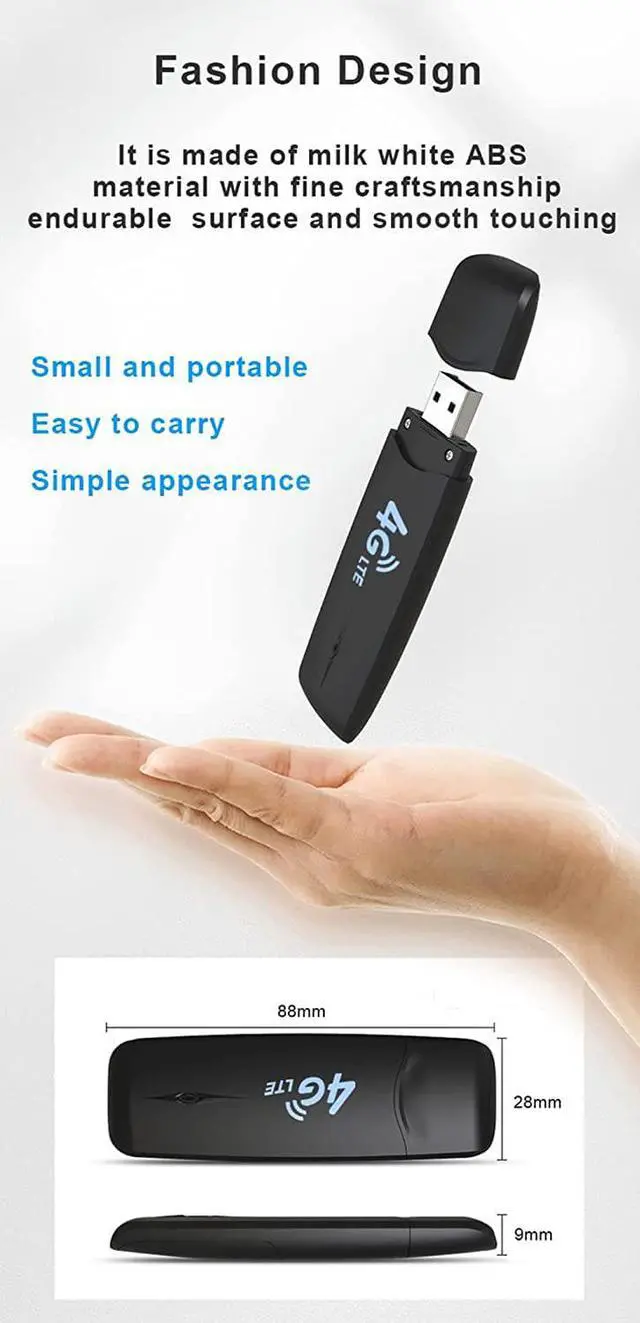 Alt view image 4 of 7 - HOSAYA 4G LTE USB WiFi Modem Portable 4G Router with SIM Card Slot High Speed Portable Travel Hotspot Mini Router Unlocked 4G dongle, Black, 88mmx28mmx9mm