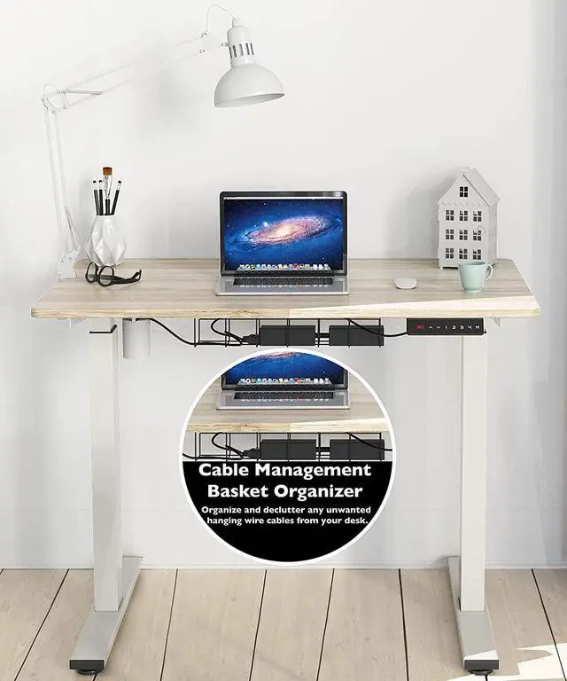 Alt view image 2 of 7 - SHW Height Adjustable Standing Desk, Maple, 100 x 60 cm