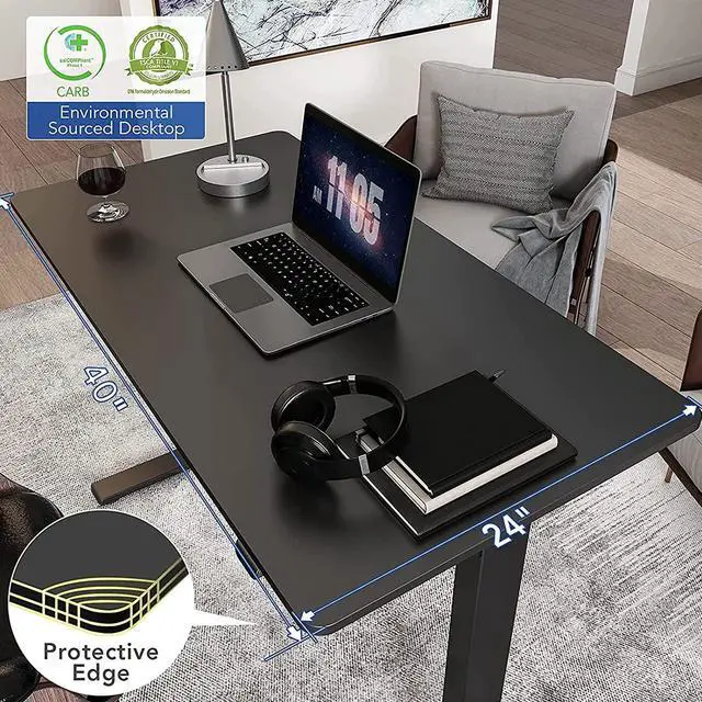 Alt view image 2 of 7 - FLEXISPOT Essential Adjustable Height Desk 40 x 24 Inches Small Standing Desk for Small Space Electric Sit Stand Home Office Table Computer Workstation (Black Frame + Black Desktop)