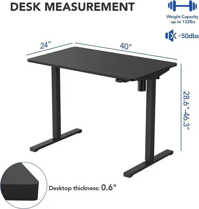 Alt view image 5 of 7 - FLEXISPOT Essential Adjustable Height Desk 40 x 24 Inches Small Standing Desk for Small Space Electric Sit Stand Home Office Table Computer Workstation (Black Frame + Black Desktop)