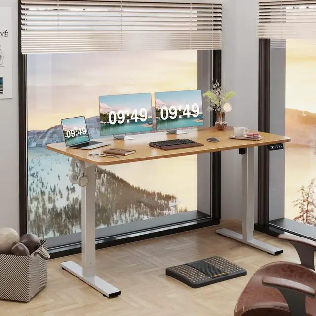 Alt view image 2 of 7 - Furmax Electric Height Adjustable Standing Desk Large 55 x 24 Inches Sit Stand Up Desk Home Office Computer Desk Memory Preset with T-Shaped Metal Bracket, Wood