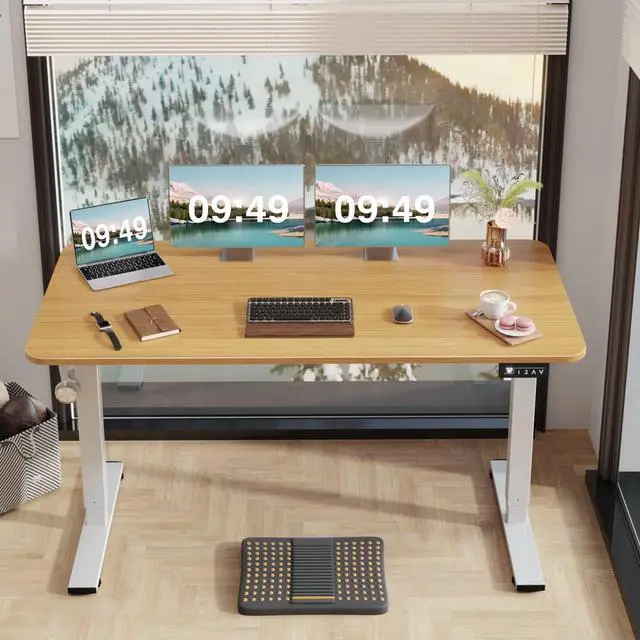Alt view image 4 of 7 - Furmax Electric Height Adjustable Standing Desk Large 55 x 24 Inches Sit Stand Up Desk Home Office Computer Desk Memory Preset with T-Shaped Metal Bracket, Wood