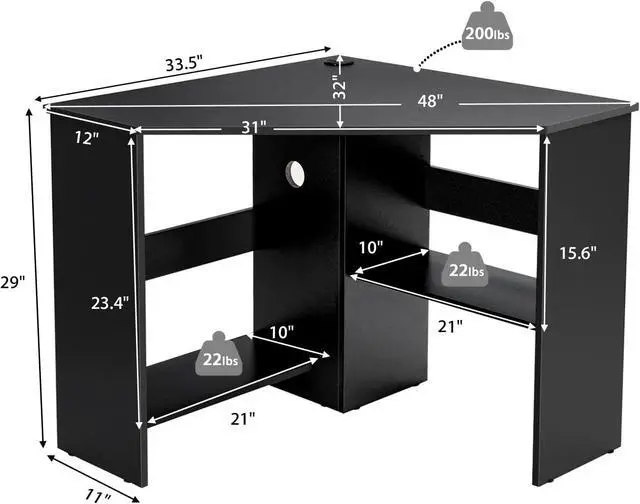 Alt view image 2 of 7 - Tangkula Corner Desk, 90 Degrees Triangle Computer Desk for Small Space, Bedroom Corner Makeup Vanity Desk with Storage Shelves & CPU Stand