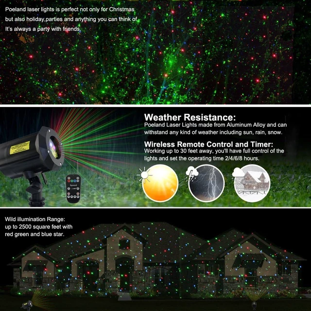 Alt view image 5 of 7 - Poeland Christmas Laser Projector Lights Waterproof Outdoor Garden Decorative Lighting with Security Lock 3 Color Red Green Blue