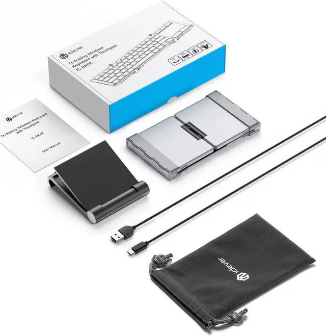 Alt view image 7 of 7 - Foldable Keyboard Bluetooth, iClever BK08 Folding Keyboard with Touchpad, Aluminum Build, Multi-Devices Travel Keyboard, USB-C Charge Keyboard with Stand Holder for iPad, iPhone, Smartphone and Tablet