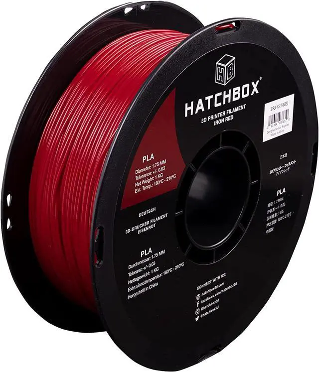 Main image of HATCHBOX 1.75mm Iron Red PLA 3D Printer Filament, 1 KG Spool, Dimensional Accuracy +/- 0.03 mm, 3D Printing Filament