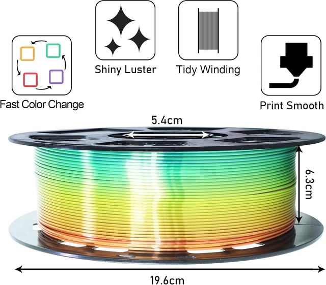 Alt view image 2 of 6 - 1.75mm 1Kg Silk Shiny PLA Most Basic Popular Multicolored Fast Color Change Rainbow 3D Printing Filament, Color Change Gradually Random Quickly, 2.2lbs 3D Printing Material by MIKA3D