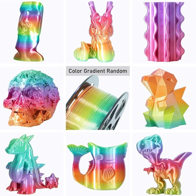 Alt view image 4 of 6 - 1.75mm 1Kg Silk Shiny PLA Most Basic Popular Multicolored Fast Color Change Rainbow 3D Printing Filament, Color Change Gradually Random Quickly, 2.2lbs 3D Printing Material by MIKA3D