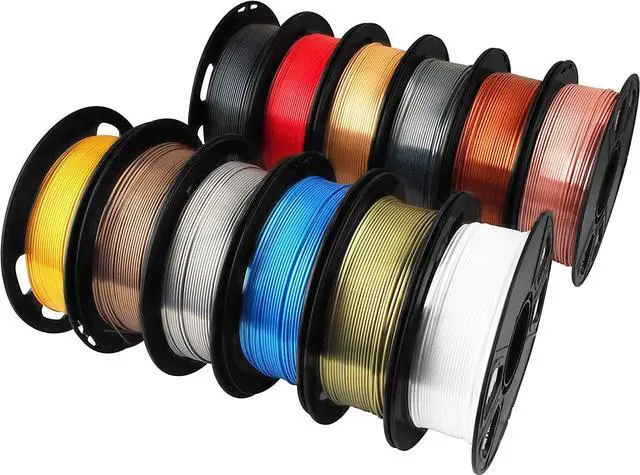 Main image of MIKA3D Shine Silk Metallic Gold PLA 3D Printer Filament Bundle 12 Spools Pack, 1.1lbs Spool 1.75mm Widely Compatible, 12 Popular Silk Shiny Gold Colors, with Extra One Bottle of Solid Stick Gift
