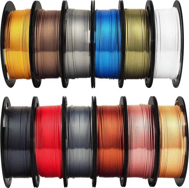 Alt view image 2 of 3 - MIKA3D Shine Silk Metallic Gold PLA 3D Printer Filament Bundle 12 Spools Pack, 1.1lbs Spool 1.75mm Widely Compatible, 12 Popular Silk Shiny Gold Colors, with Extra One Bottle of Solid Stick Gift