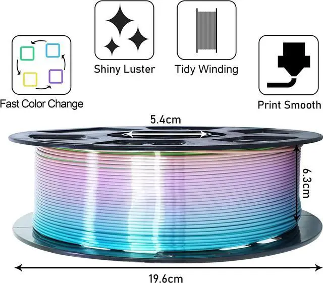 Alt view image 2 of 6 - Silk Shiny Blue Purple Fast Color Changed Multi-Colored Rainbow PLA Filament, 1.75mm 1KG 2.2LBS Shining 3D Printing Material with Fast Random Color Gradually Changed, Pack with Printer Tool by MIKA3D