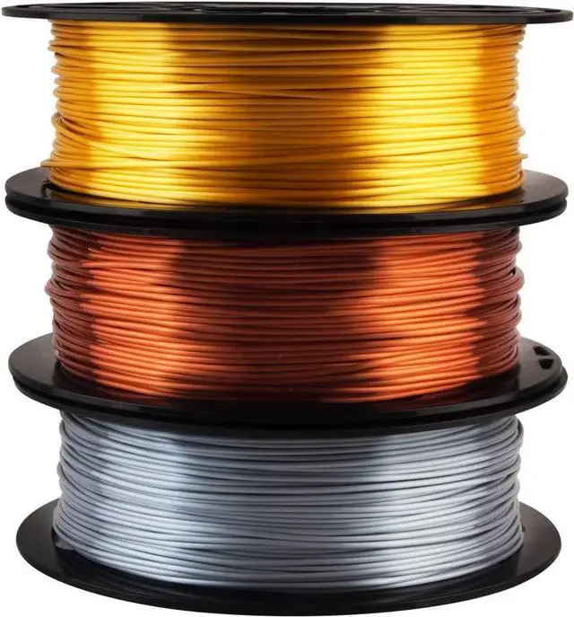 Alt view image 3 of 7 - Shiny Silk Gold Silver Copper PLA Filament Bundle, 1.75mm 3D Printer Filament, Each Spool 0.5kg, 3 Spools Pack, with One 3D Printer Remove or Stick Tool MIKA3D
