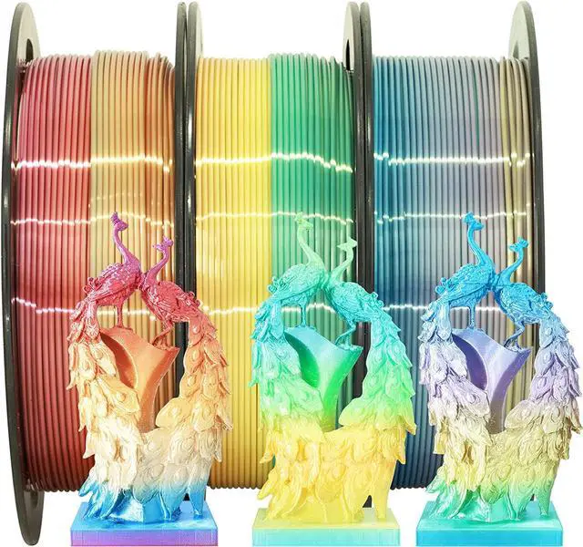 Main image of 1.75mm Silk Fast Color Change Rainbow PLA, 3 Different Multi Color PLA Filament Bundle, Rainbow Orange-Red, Blue-Purple, Yellow-Green, 0.5kg 3 Spools Packed, Total 1.5kg 3D Printer Material by MIKA3D