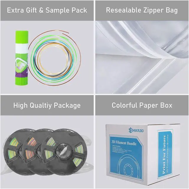 Alt view image 5 of 6 - 1.75mm Silk Fast Color Change Rainbow PLA, 3 Different Multi Color PLA Filament Bundle, Rainbow Orange-Red, Blue-Purple, Yellow-Green, 0.5kg 3 Spools Packed, Total 1.5kg 3D Printer Material by MIKA3D