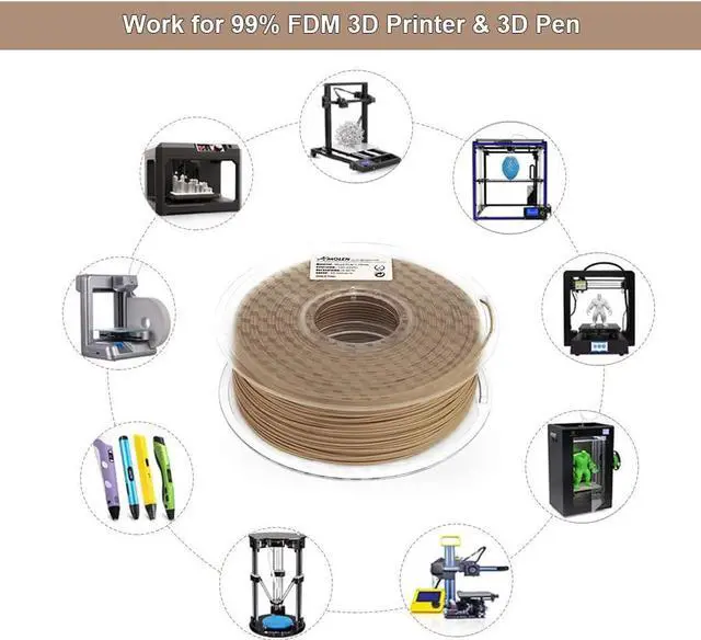 Alt view image 4 of 7 - AMOLEN Wood Bamboo 3D Printer Filament, PLA Filament 1.75mm 20% Real Bamboo Fiber, 1kg/2.2lbs